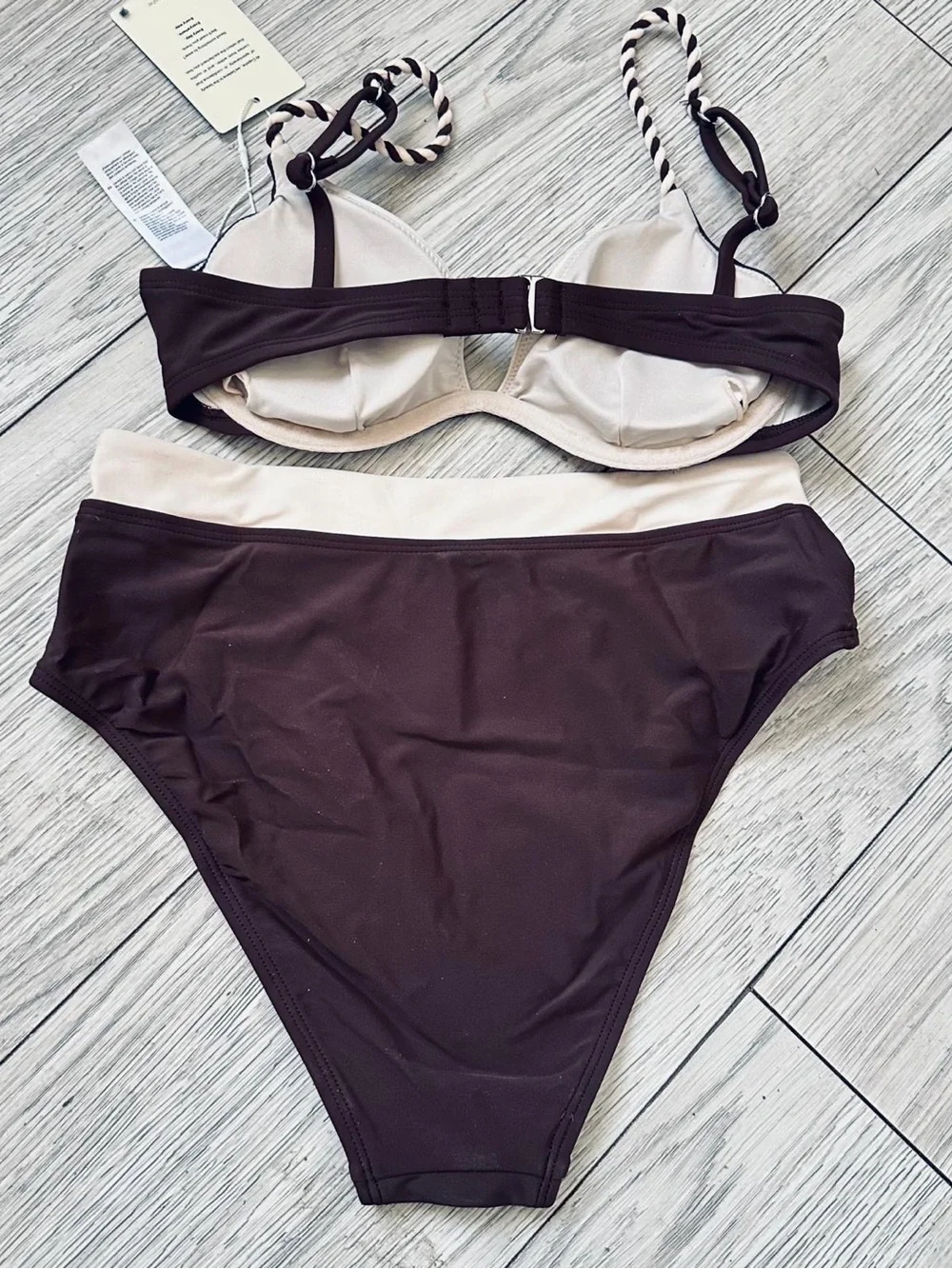 Cupshe Cream and Brown V-Front Two-Tone size XS Bikini